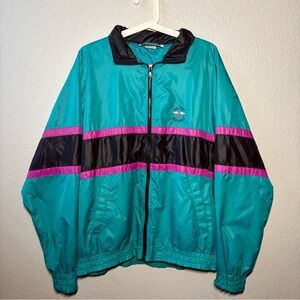 Vintage 1993 U.S. Open Baltusrol windbreaker by Izod Club - Teal, Black and Pink